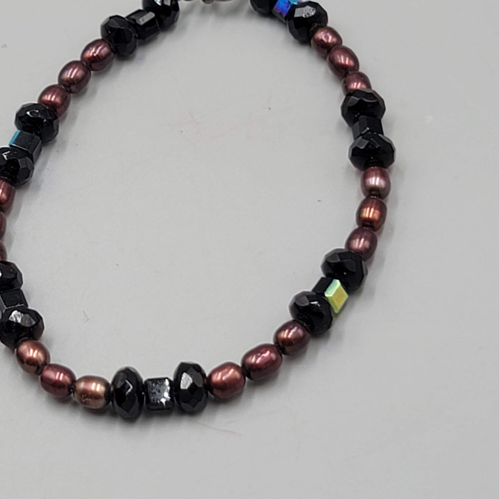 Sterling Silver Bracelet And Necklace Genuine Brown Pearls Black Crystal Beads