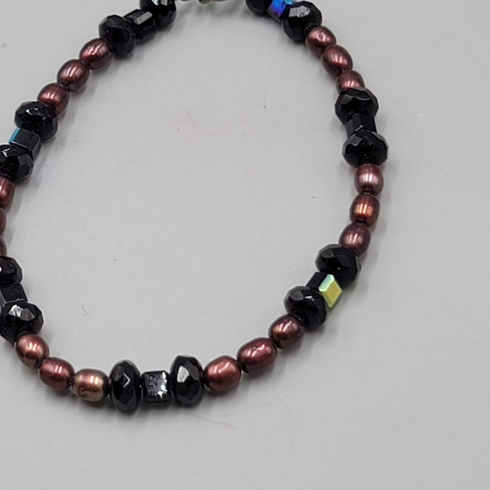 Sterling Silver Bracelet And Necklace Genuine Brown Pearls Black Crystal Beads