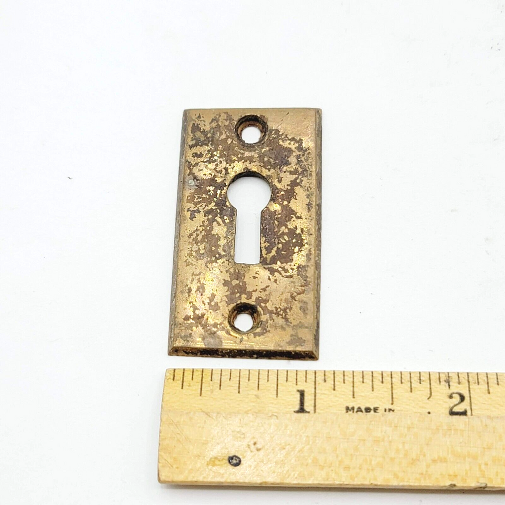 Vintage Brass Rectangle Skeleton Key hole Escutcheon Salvage 1 7/8" x 1"