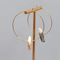 Asymmetrical Stone Hoop Pierced Earrings Gold tone Hoops 2"
