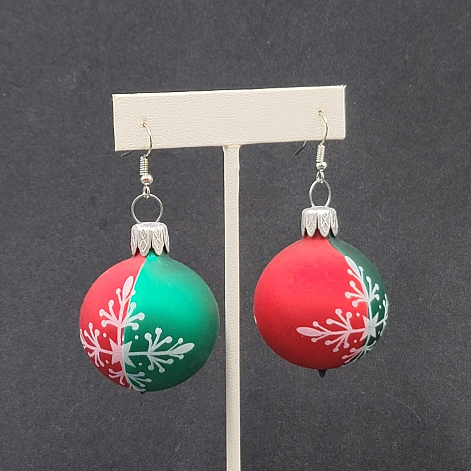 Christmas Pierced Earrings Red Green Glass Ornaments Fun Festive Large 1.25" FS