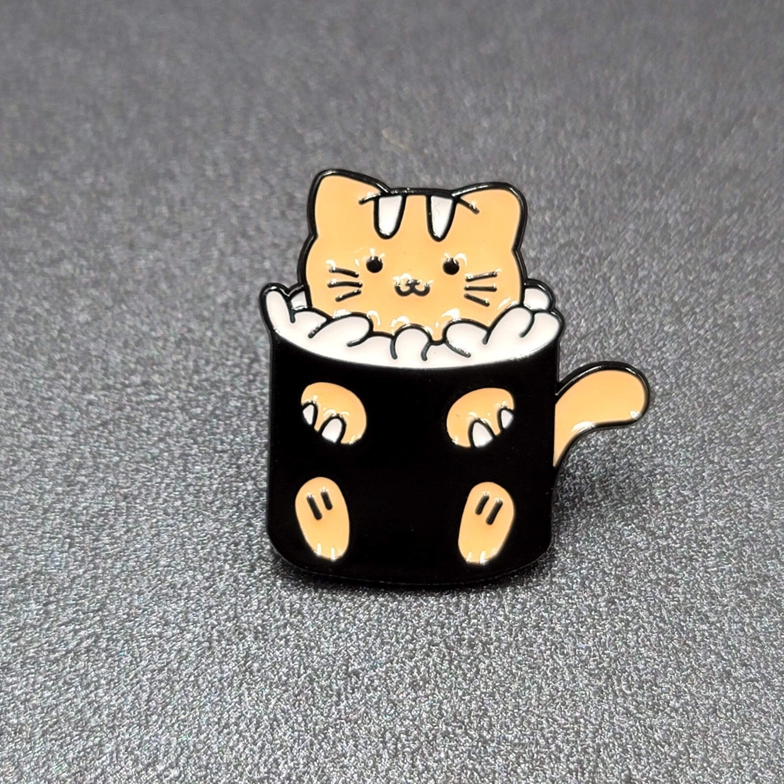 Orange Tabby Cat Enamel Lapel Hat Pin Sushi Roll 1 1/8"