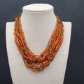Vtg Japan Orange Glass Beaded Gold Tone Filigree 13 Strand Necklace 13.5"-16"