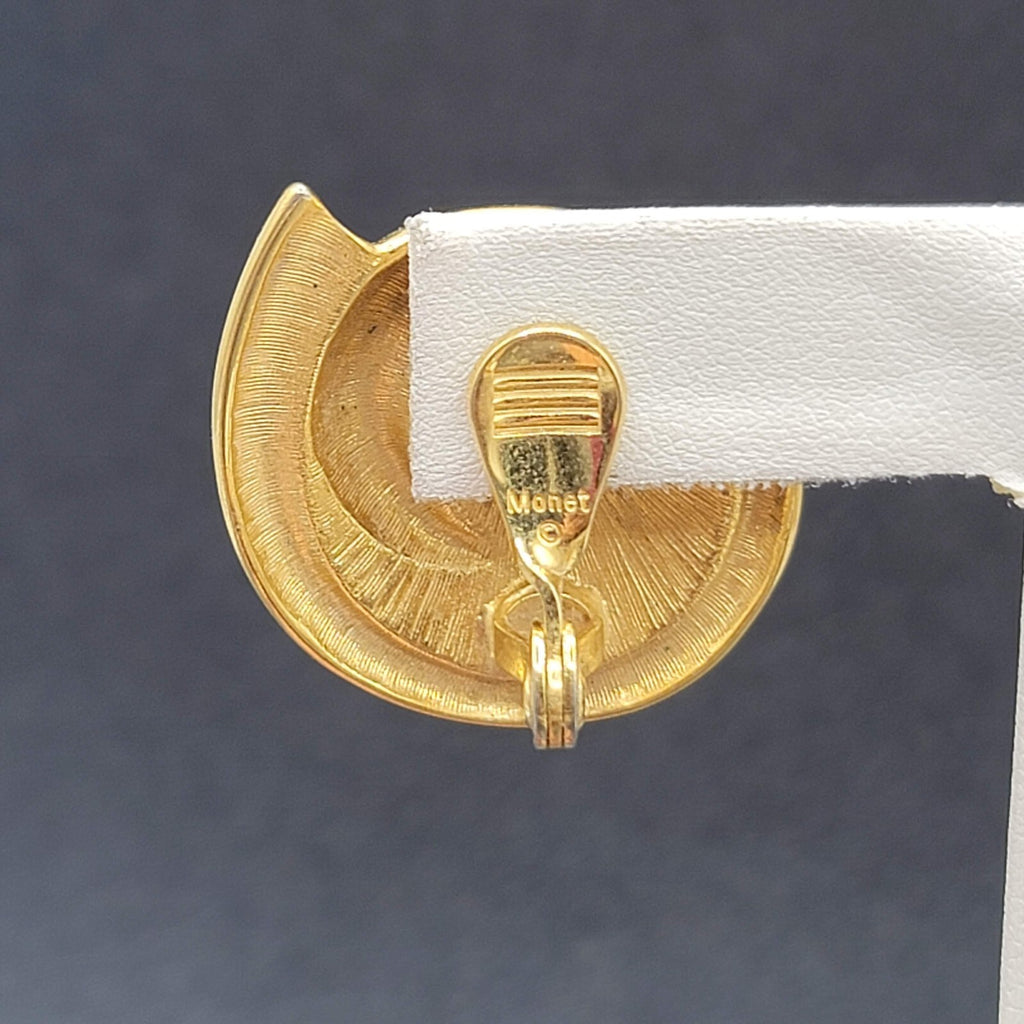 Vintage MONET Clip on Earrings Gold Plated White Enamel Drop 1 3/8"