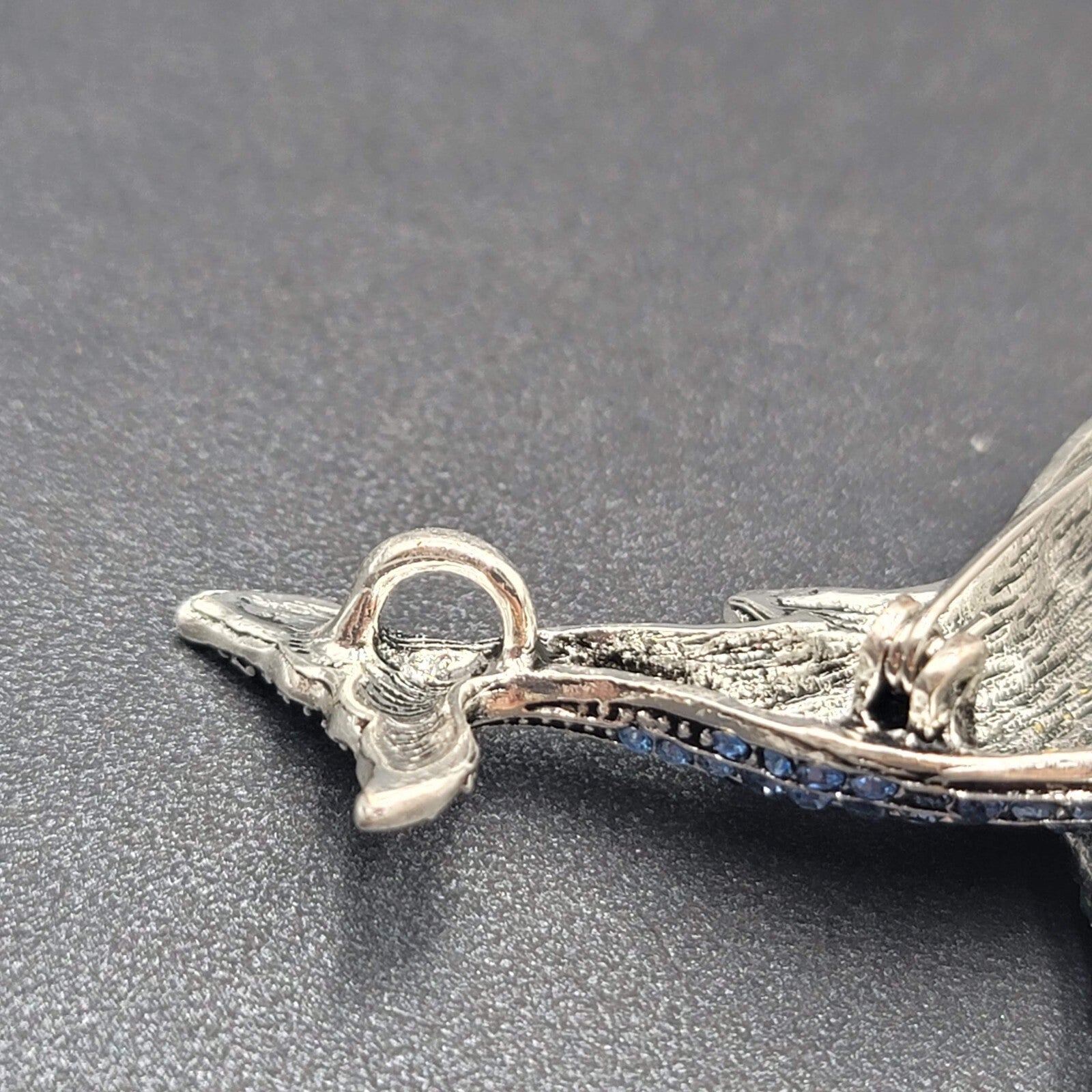 Crystal Rhinestone Brooch Blue Whale Sea life Silver tone 2"