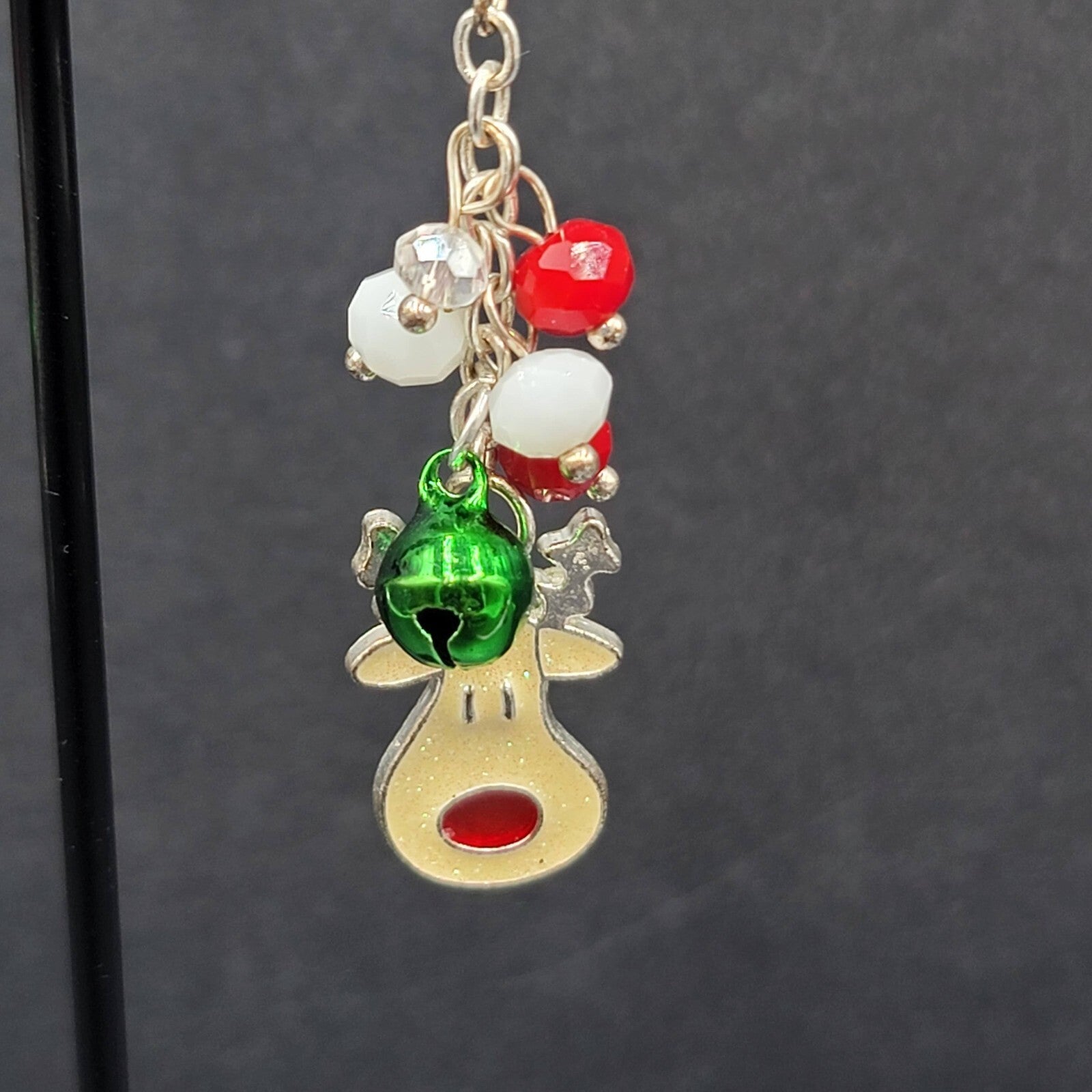 Christmas Pierced Earrings Silver tone Reindeer Jingle Bells 2"