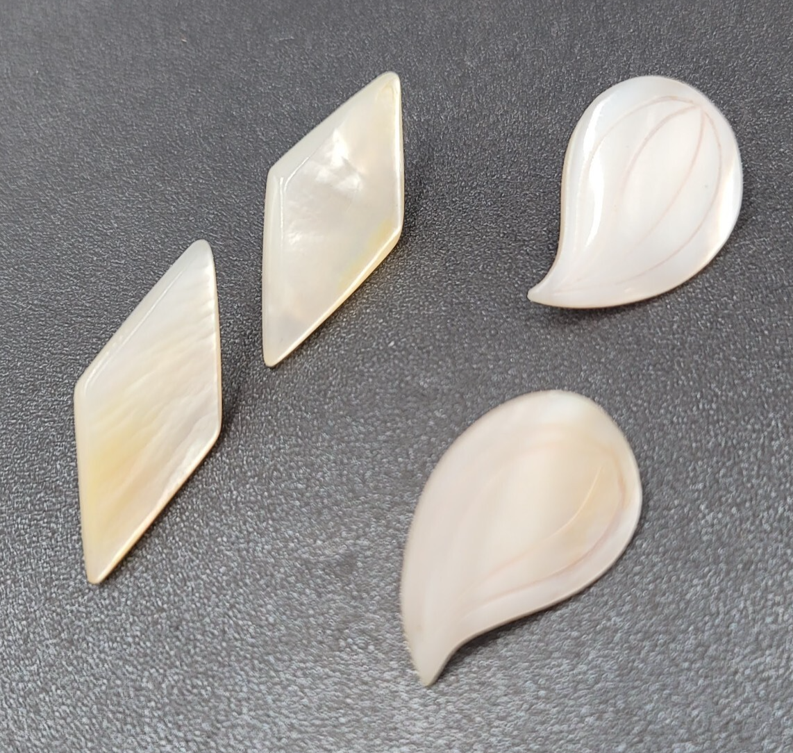 Vintage Pierced Earrings Mother of Pearl Carved Shell Drop Lot of 2