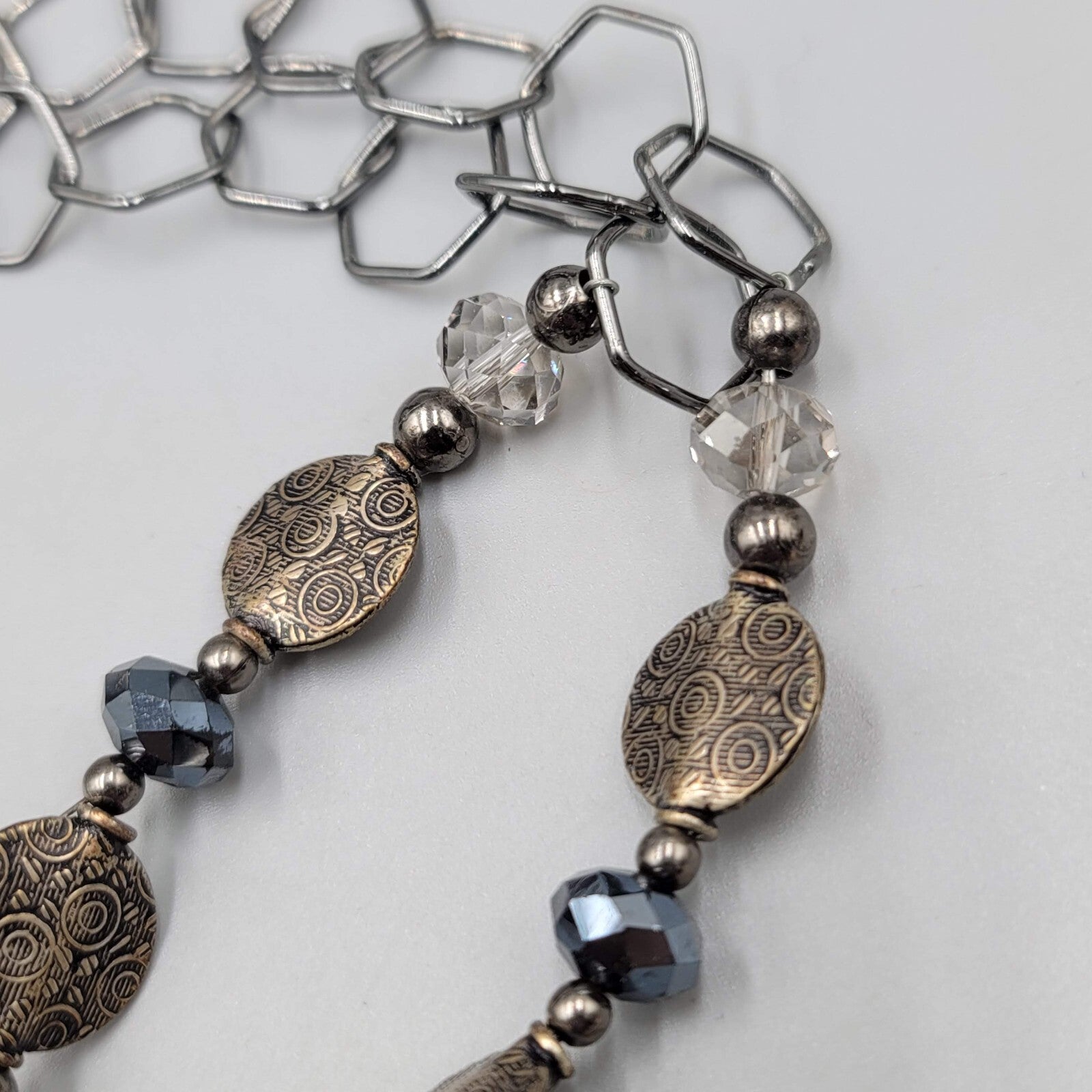 Bead Necklace Bronze tone Gunmetal Gray Large Link Chain 26"