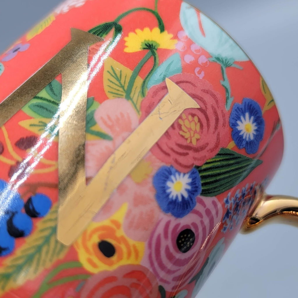 Rifle Paper Co Anthropologie Letter N Floral Mug Gold Handle Monogram Coffee Cup