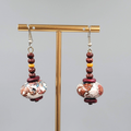 Beaded Pierced Earrings Wood Flower Bead Dangle 1 5/8"