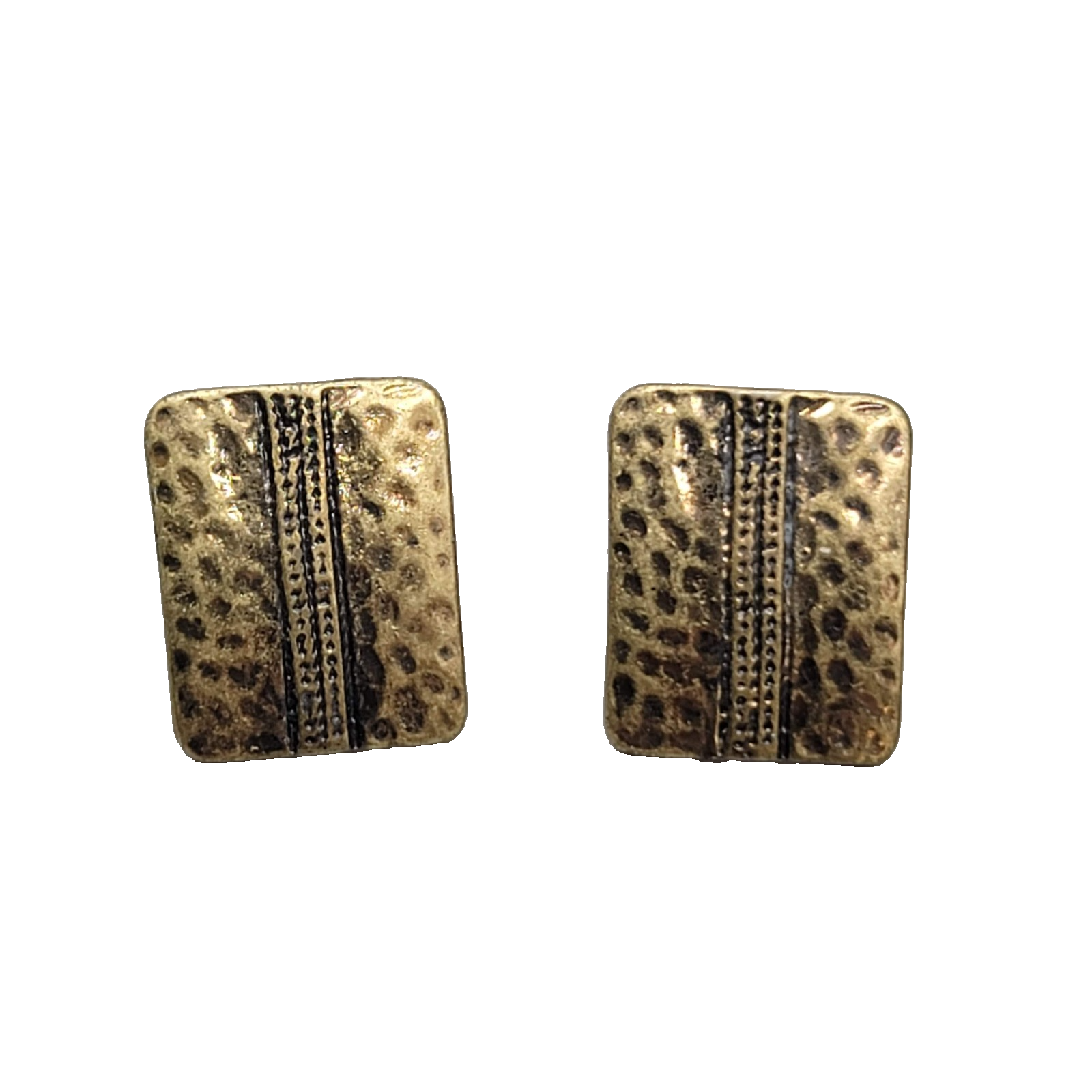 Bronze tone Hammered Metal Drop Pierced Earrings Rectangle 3/4"