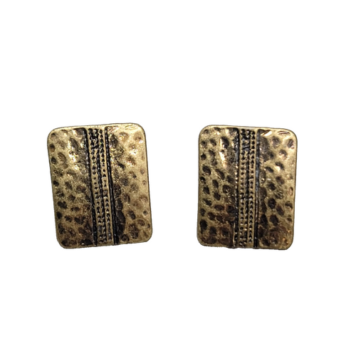 Bronze tone Hammered Metal Drop Pierced Earrings Rectangle 3/4"