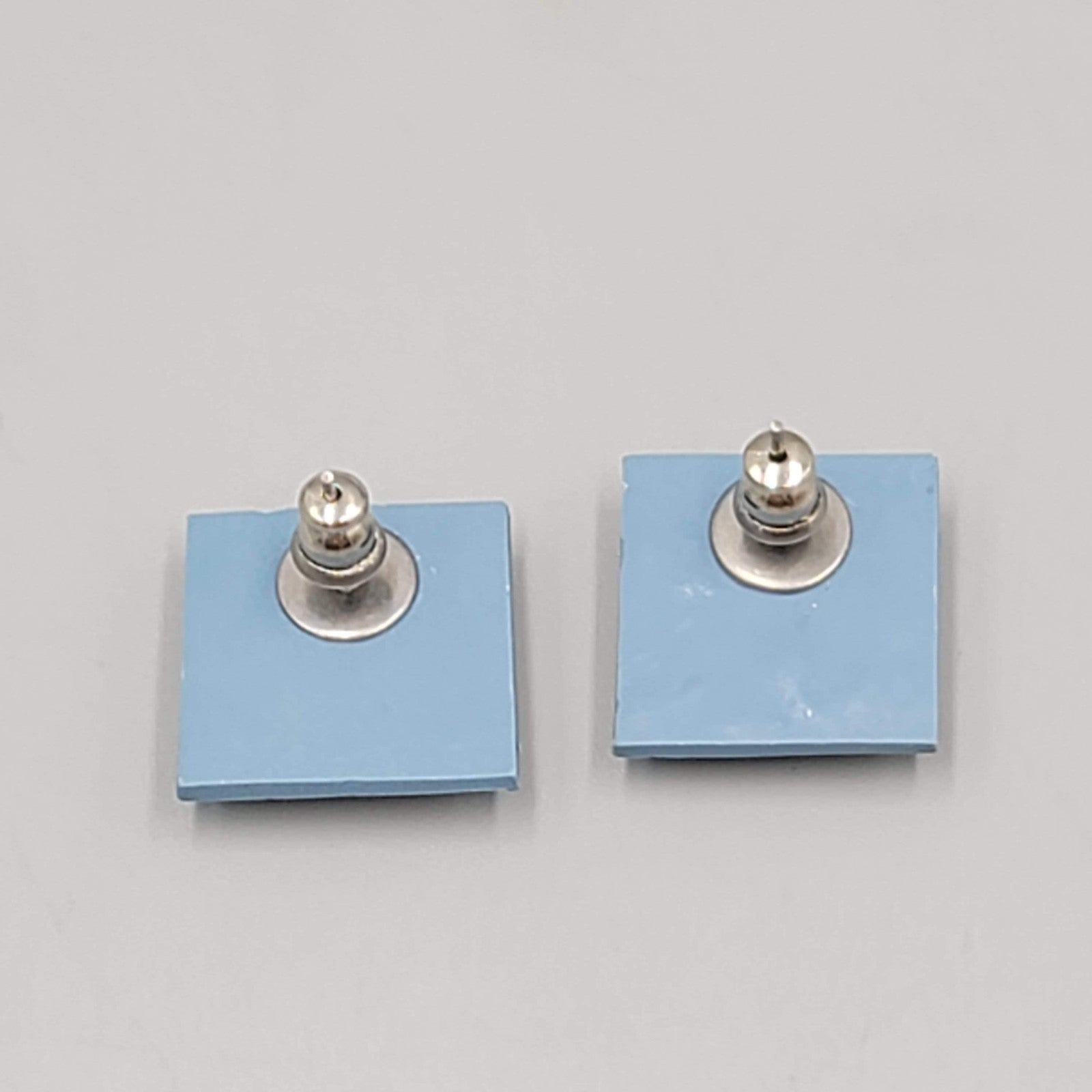 Vintage Blue Tulip Flower Pierced Earrings Square Drop 3/4"