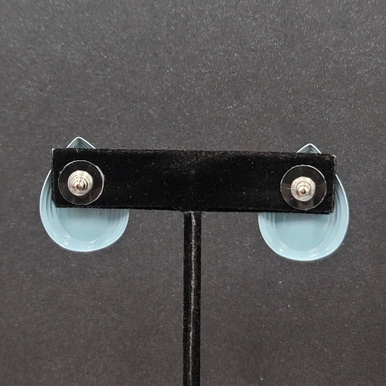 Vintage Pierced Earrings Blue Enamel over Metal Teardrop 1"