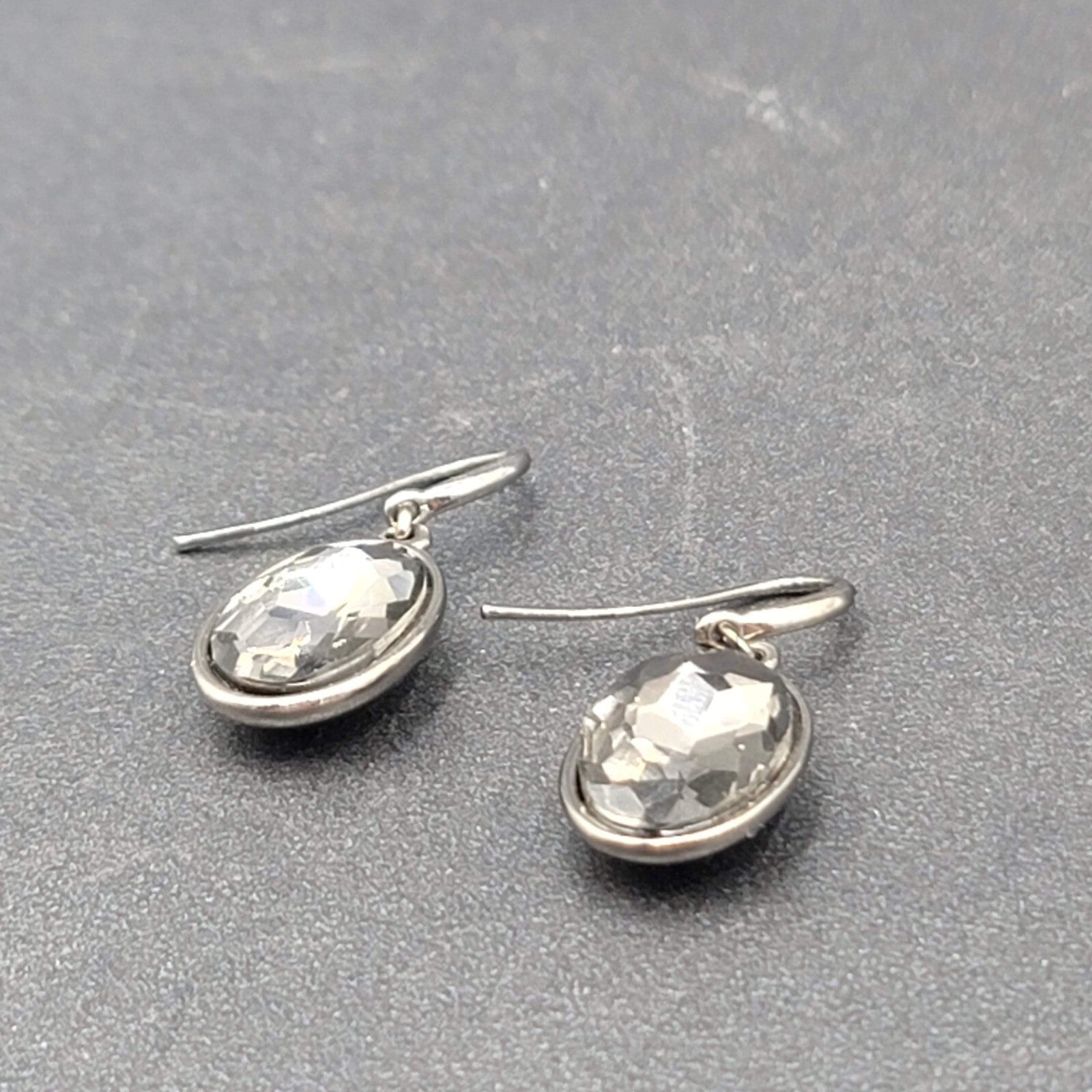 Alfani Pierced Earrings Black Metal Faceted Glass Dangle 5/8"