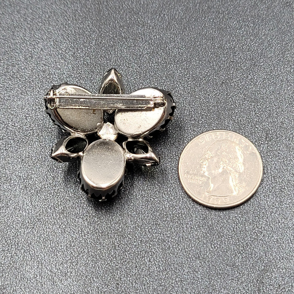 Vintage Rhinestone Brooch Green Glass Prong Set Estate Jewelry 1.5"
