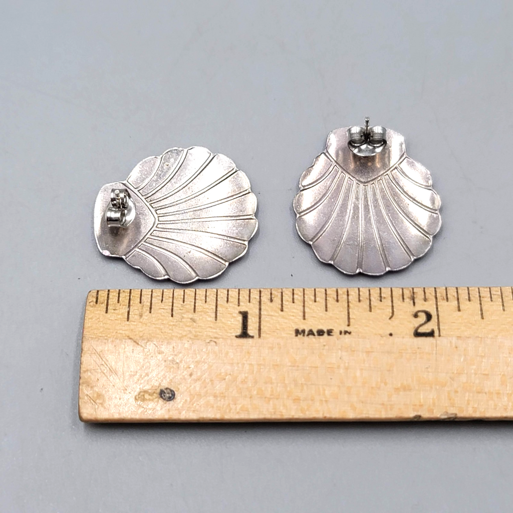 Vintage Purple Enamel Shell Drop  Pierced Earrings 1 in