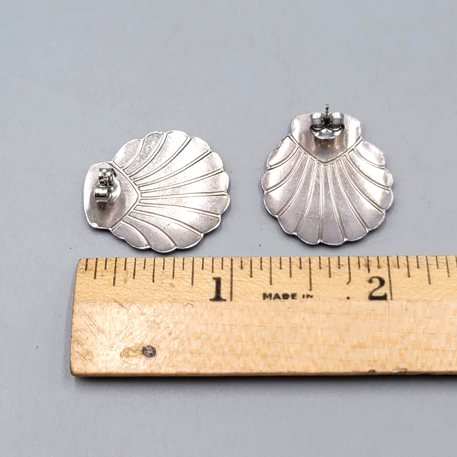 Vintage Purple Enamel Shell Drop  Pierced Earrings 1 in