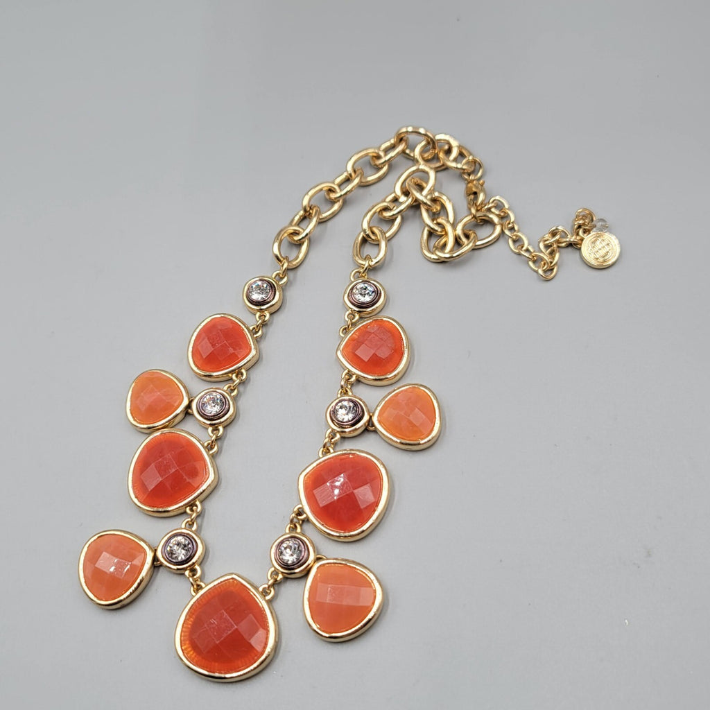 Dana Buchman Necklace Gold tone Orange Accents Rhinestones Adj 16"-19"