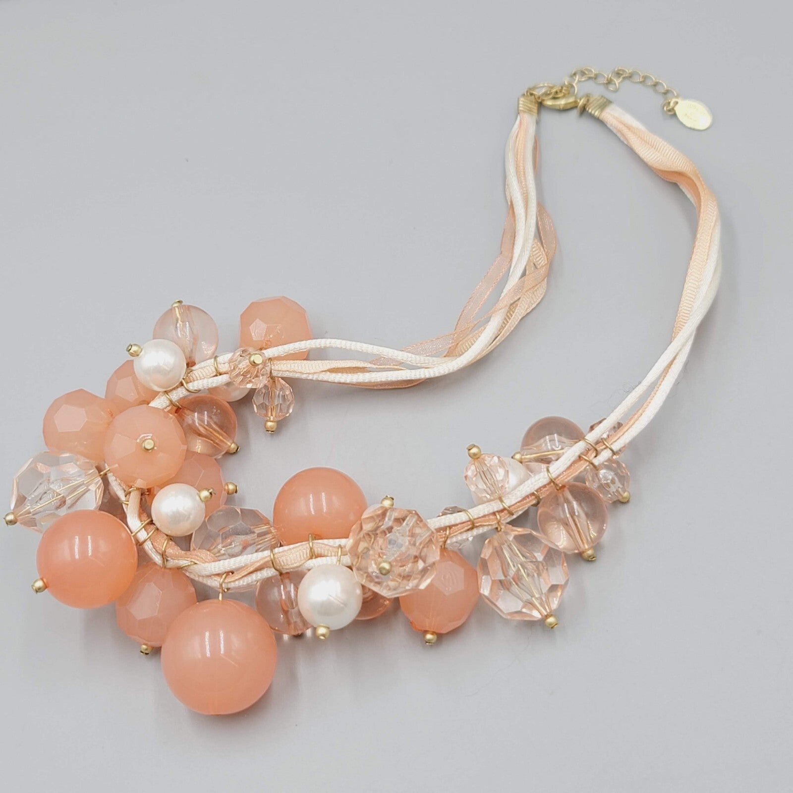 Robert Rose Necklace Large Peach Bauble Bead Statement  18"+