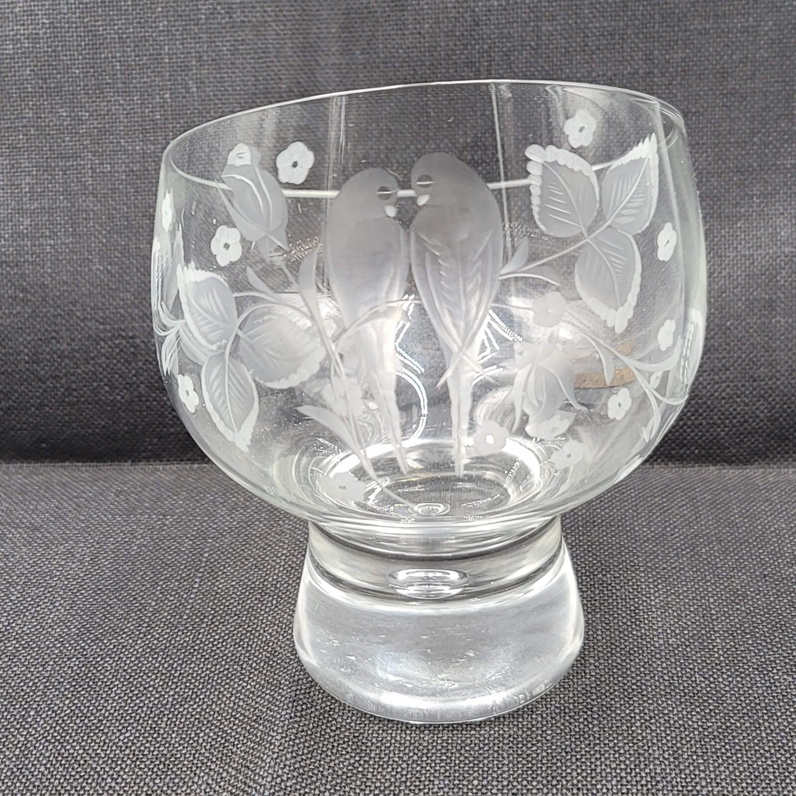 Wendell August Forge Hand Etched Bird Angled Snifter Glass Signed D.King