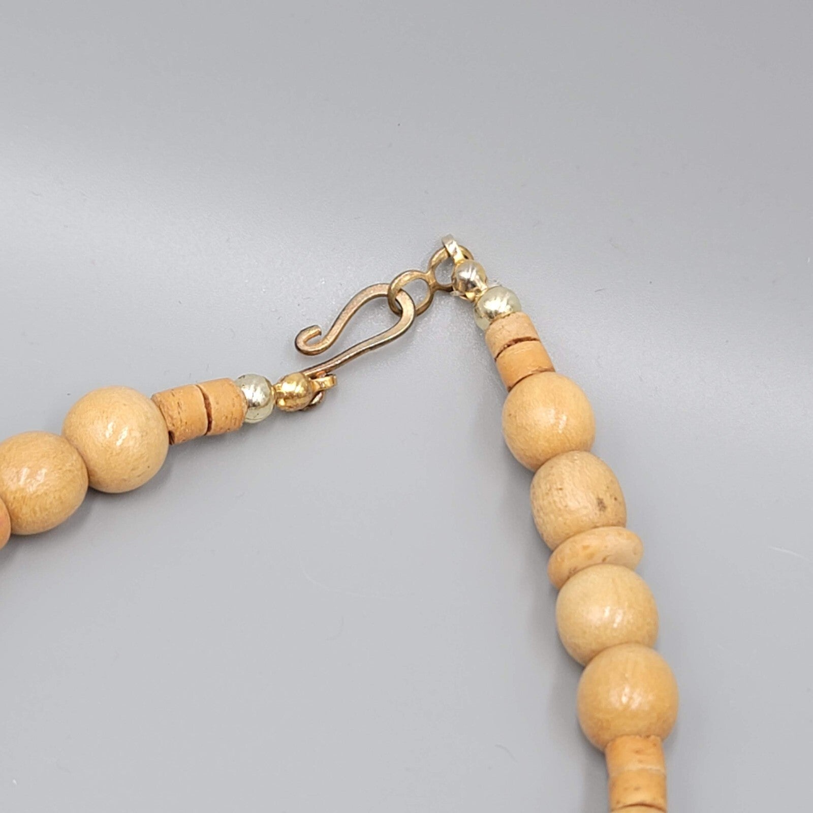 Vintage Necklace Wood Bead Shell Pieces LONG Unique Beach Summer 40"
