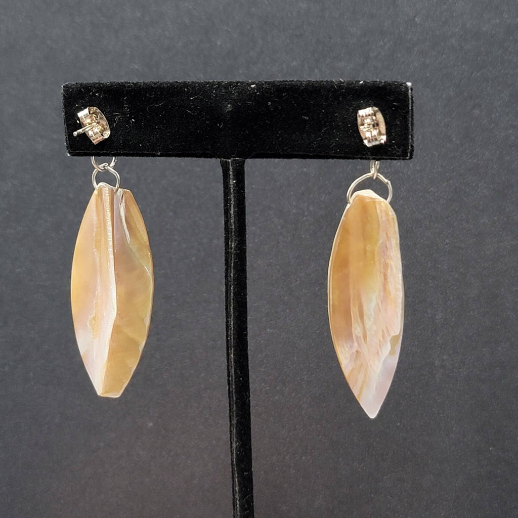 Pierced Earrings Real Seashell Dangle Silver tone 2"