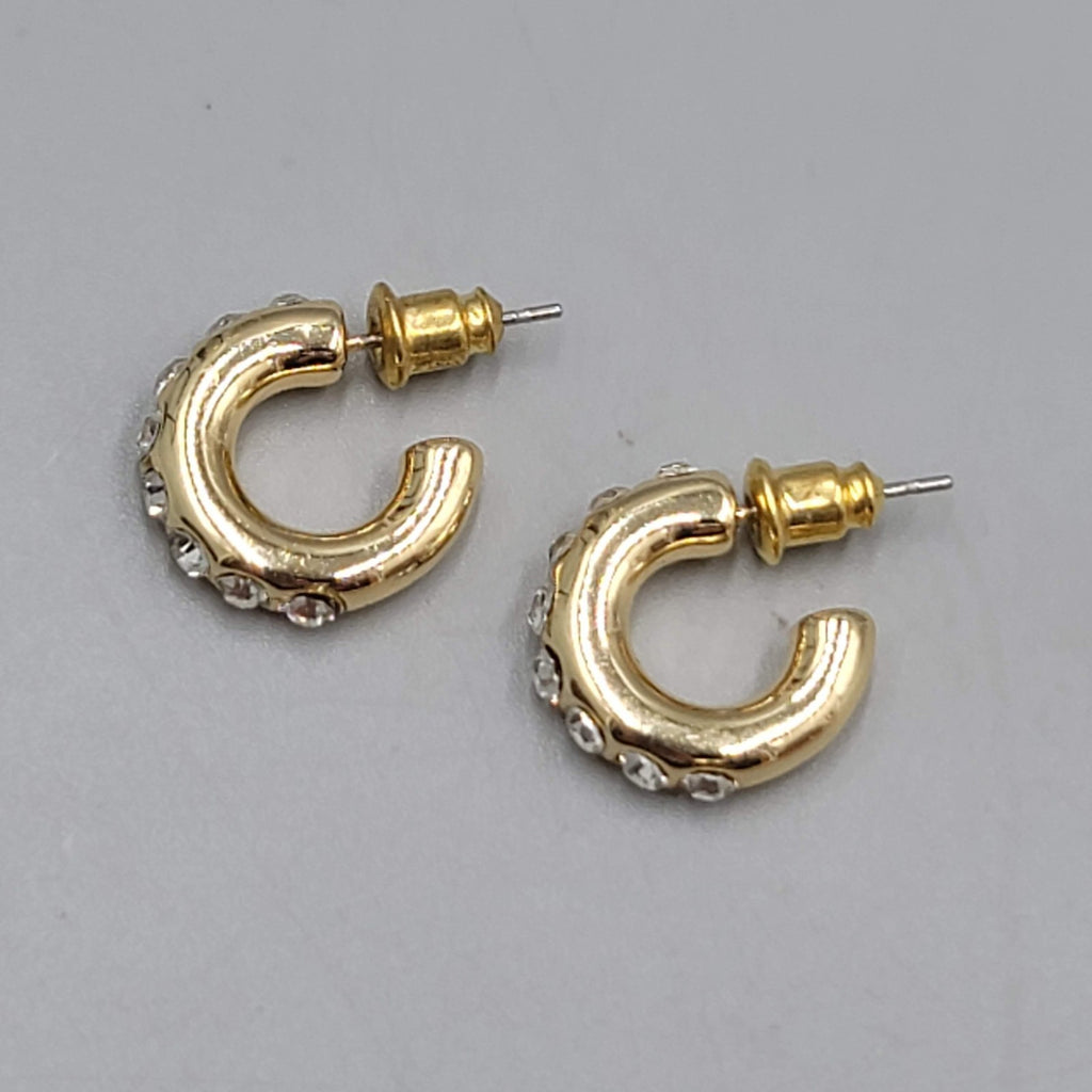 Huggie Hoops Crystal Studded Pierced Earrings 1/2"