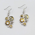 Green Swirl Enamel Pierced Earrings Silver tone Dangle   1"