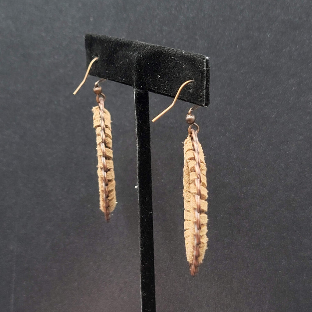 New Boho Pierced Earrings Copper tone Faux Leather Laced Hoops 1.75"