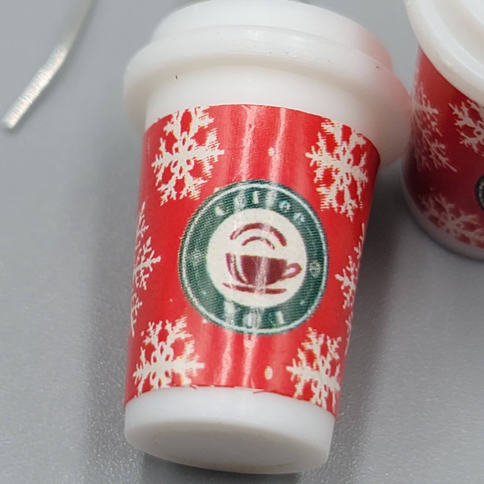 Holiday Cup Pierced Earrings Coffee Hot Cocoa Snowflakes Dangle 7/8" NEW