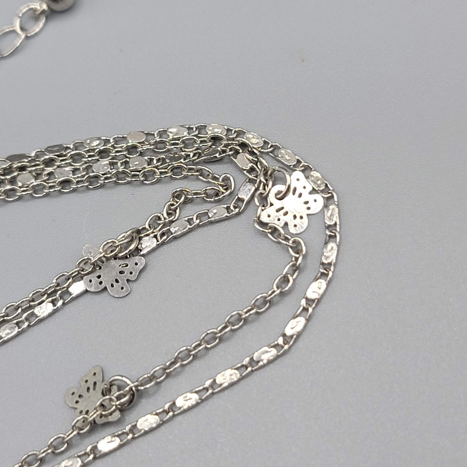 Butterfly Necklace 2 Chain Silver tone Scroll Chain Delicate 14" and 17"