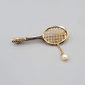 Vintage Avon Tennis Racquet Brooch Faux Pearl Dangle Gold tone 