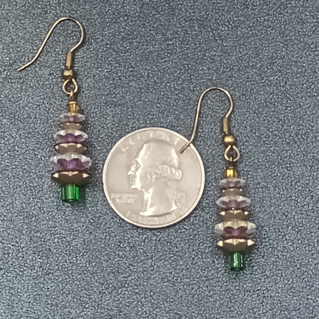 Pierced Earrings Red White Crystal Bead Christmas Tree Statement Dangle 1"