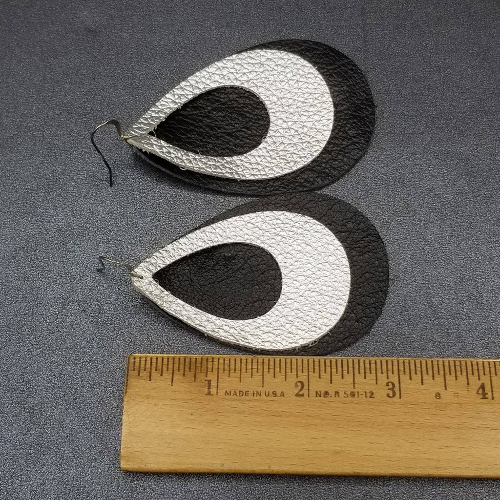 Pierced Earrings Sterling Silver Leather Teardrop Light weight Dangle 3 1/4"