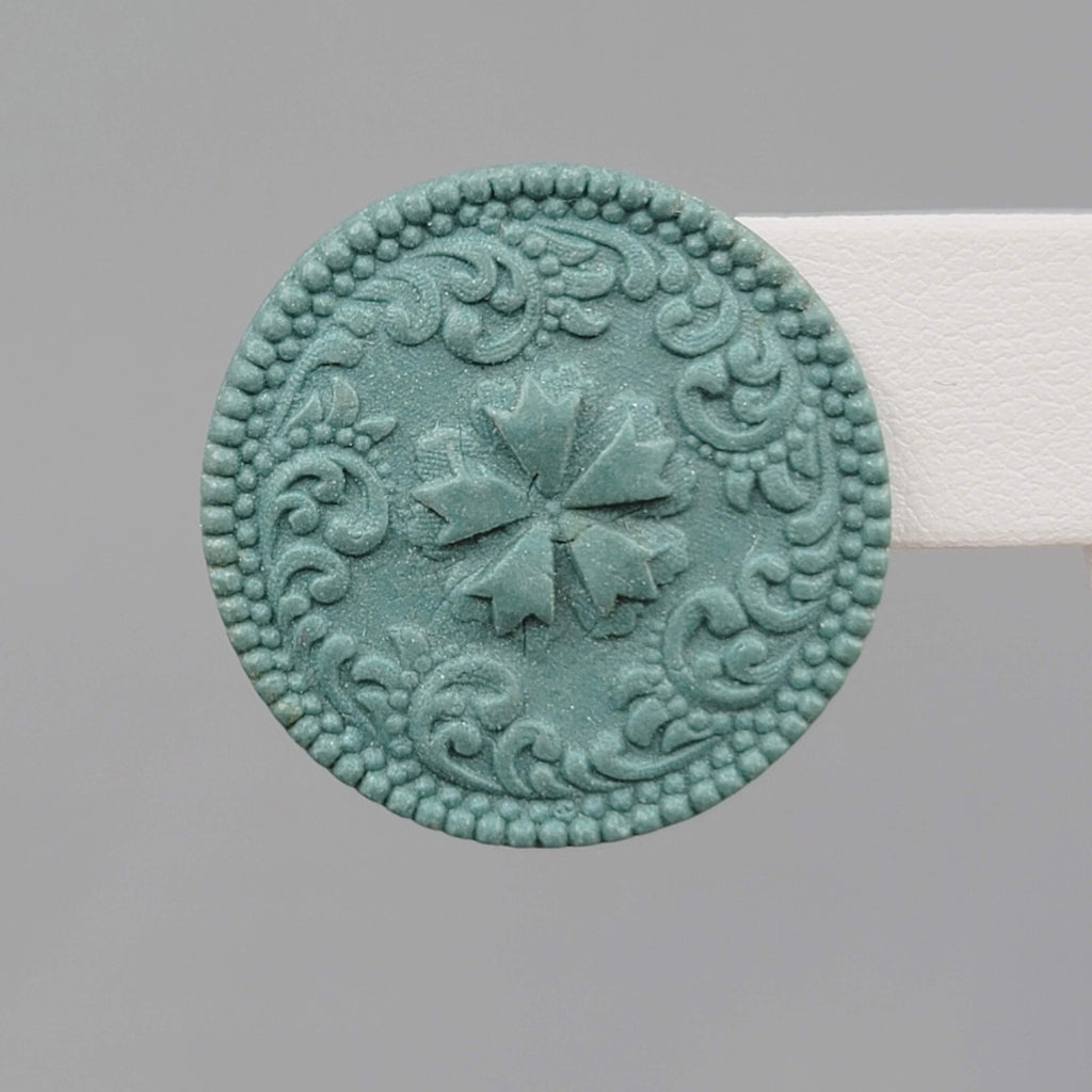 Vintage Embossed Pierced Earrings Green-Blue Round 1"