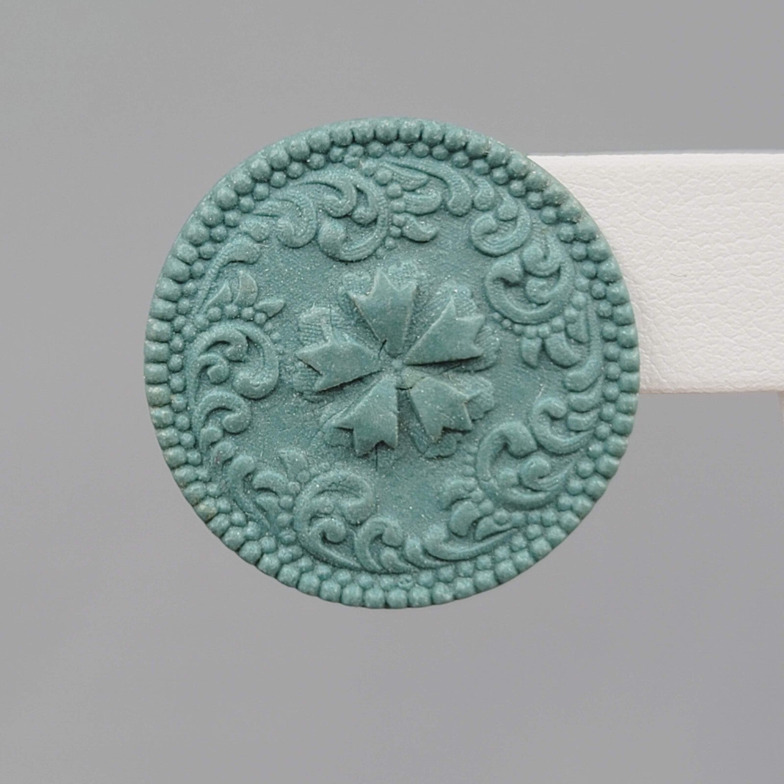 Vintage Embossed Pierced Earrings Green-Blue Round 1"