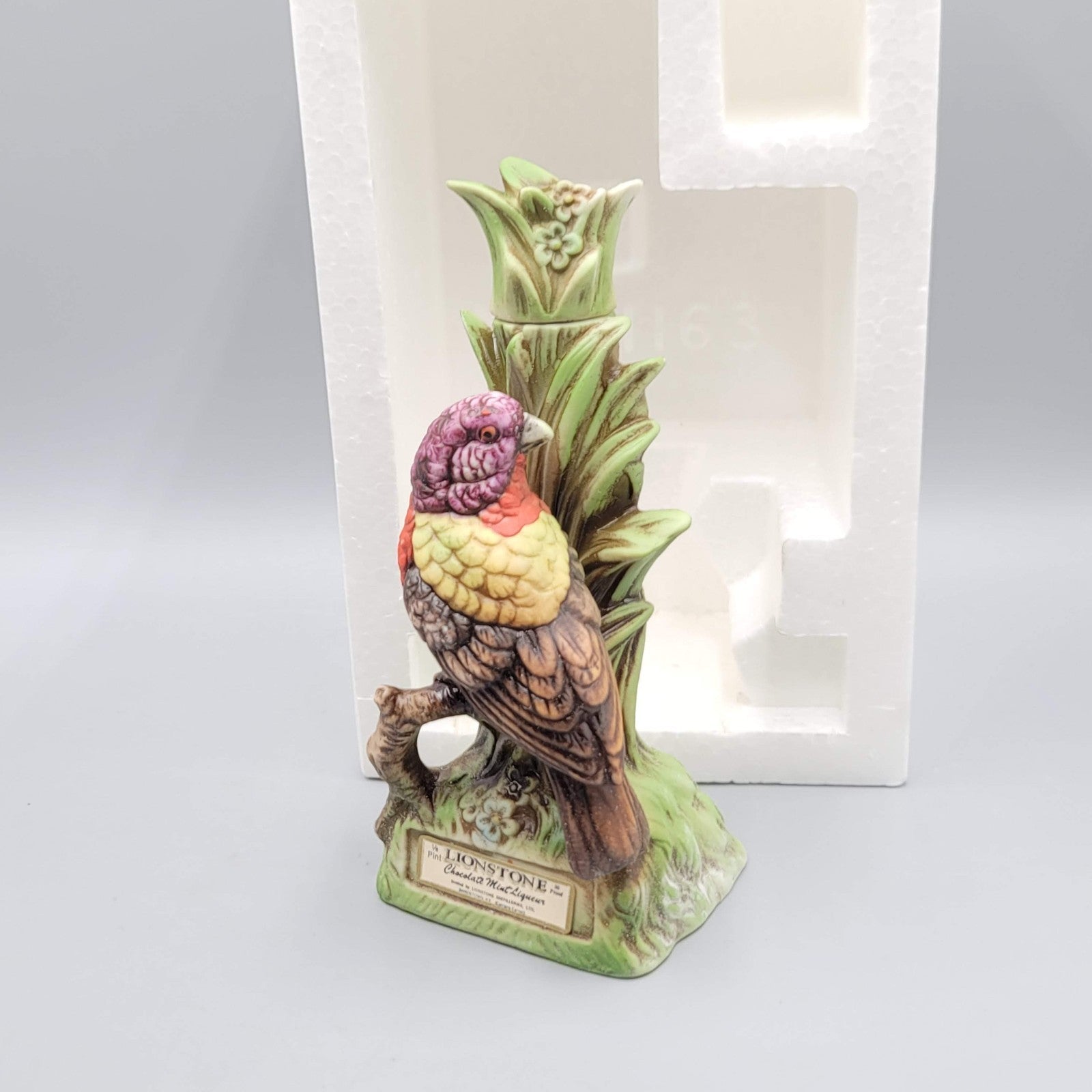 Vintage Lionstone Painted Bunting Tropical Bird Miniature Size Decanter EMPTY
