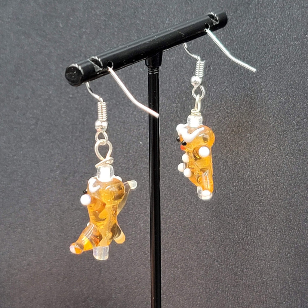 Art Glass Pierced Earrings Gingerbread Star Men Dangle 1"