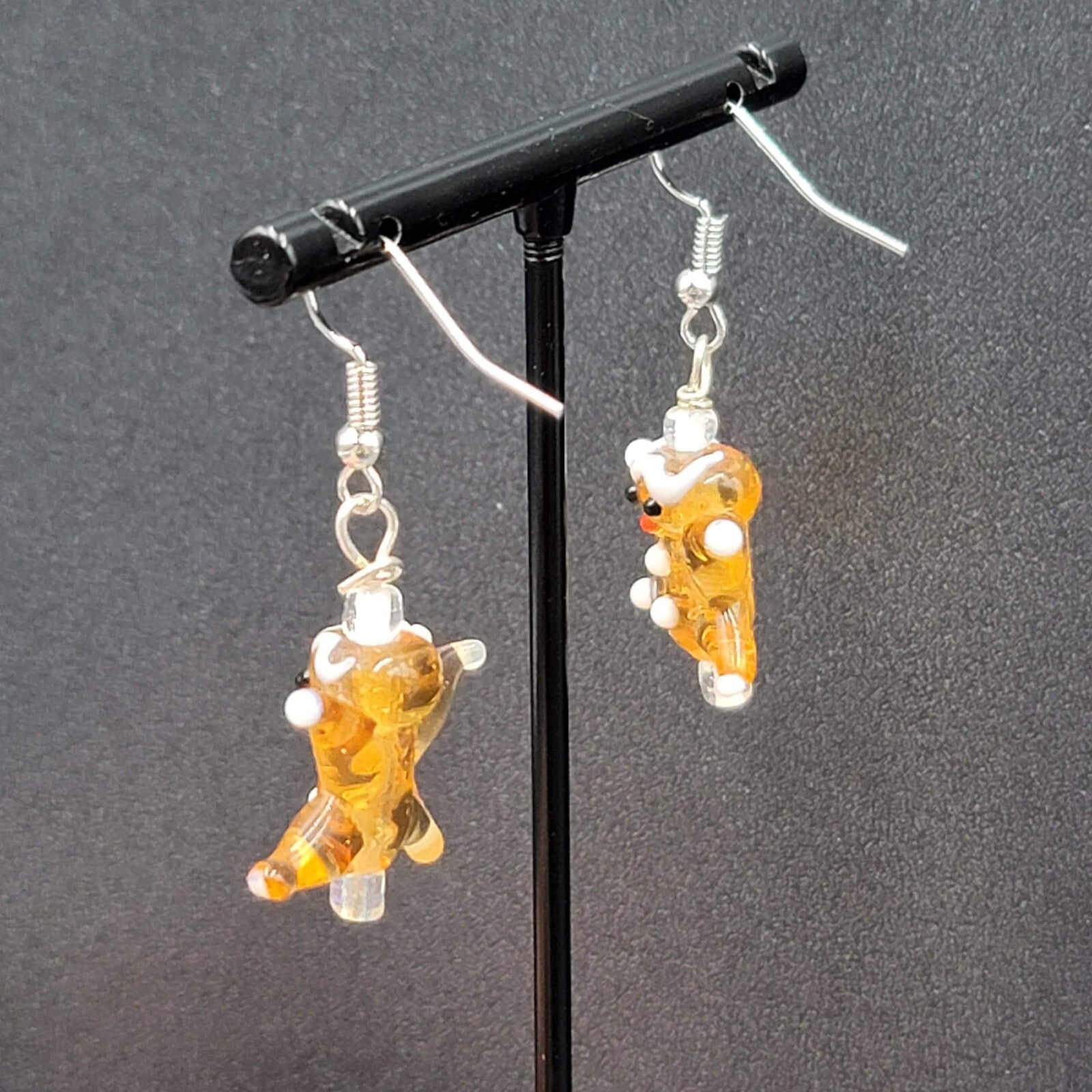 Art Glass Pierced Earrings Gingerbread Star Men Dangle 1"