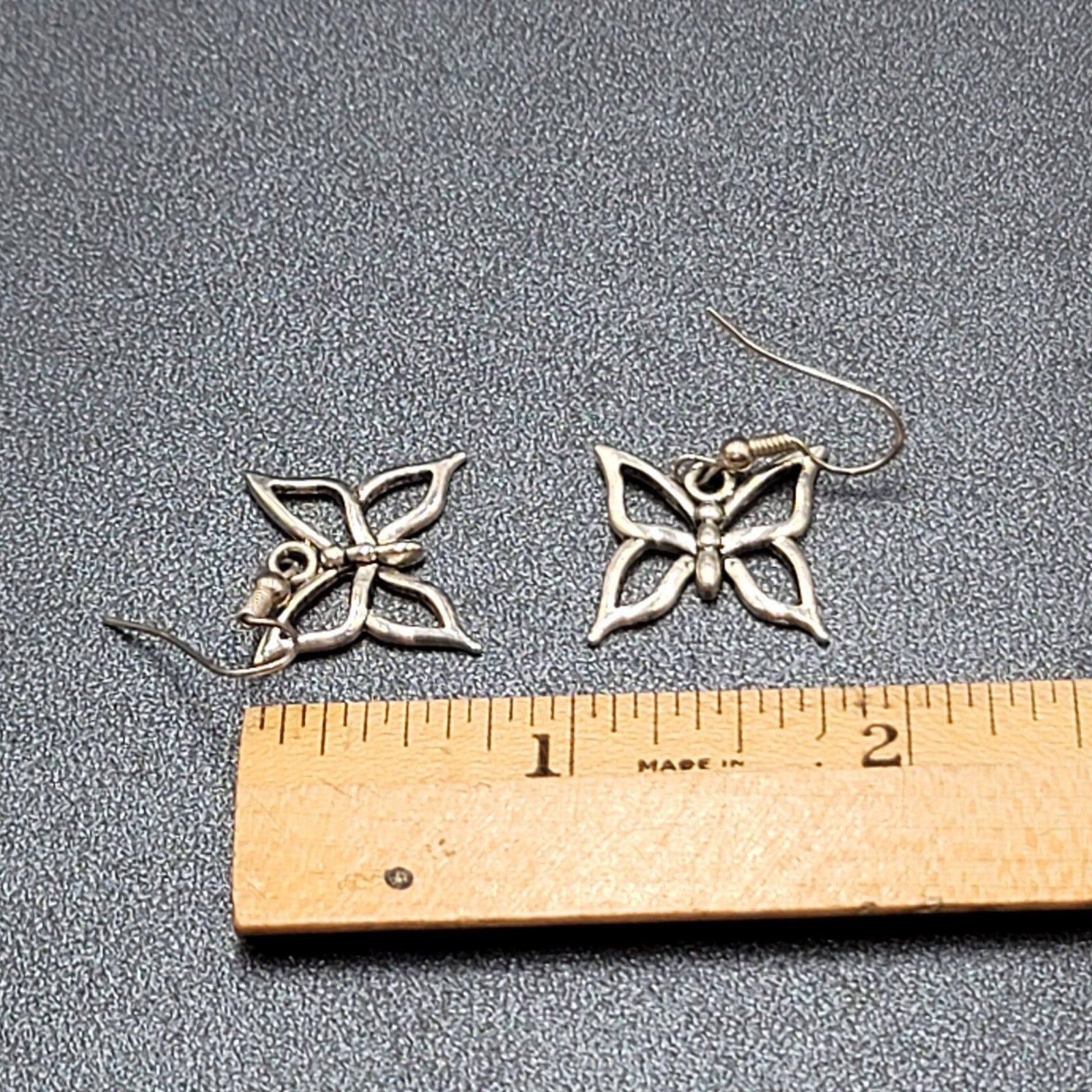 Pierced Earrings Silver tone Butterfly Dangle 5/8"