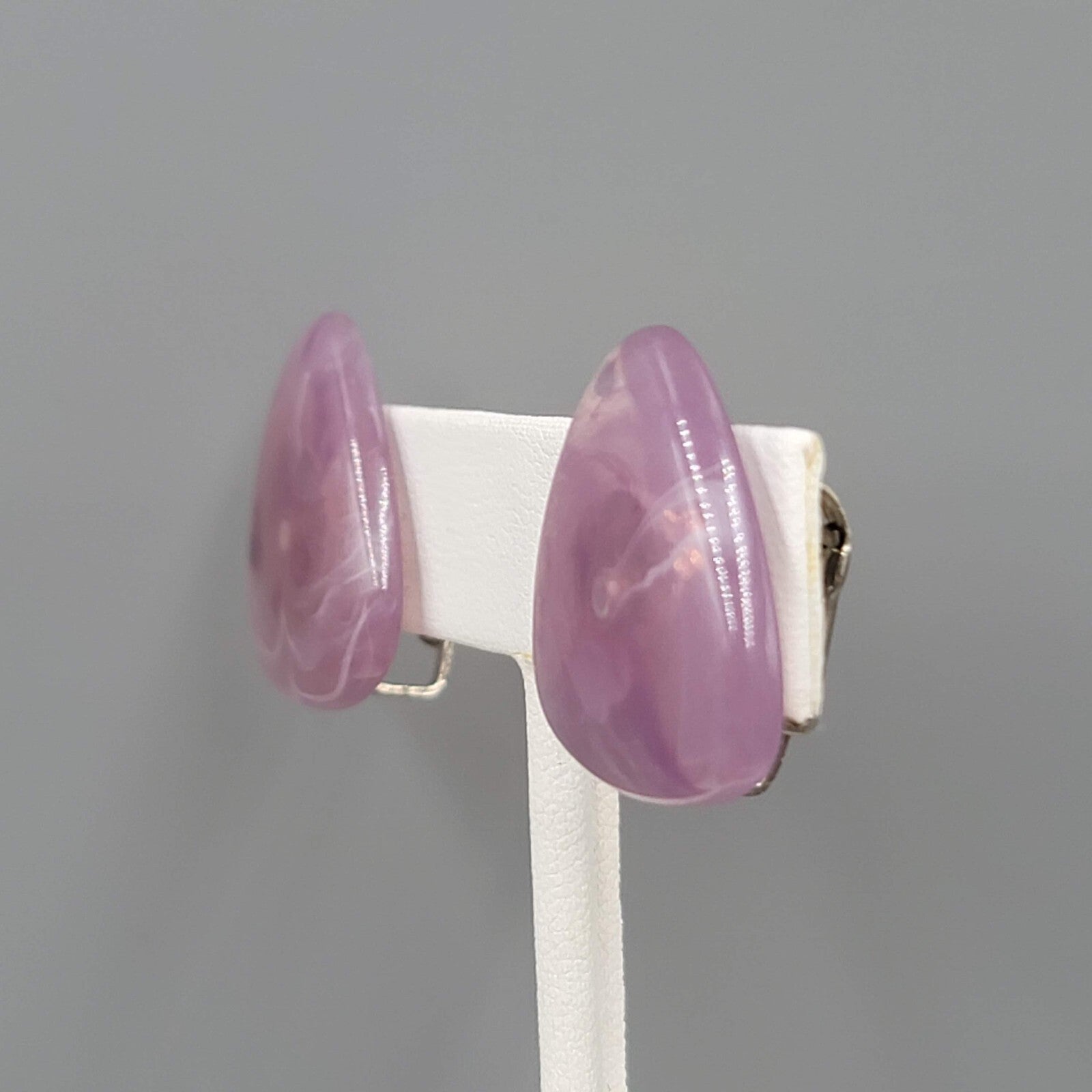 Vintage Purple Clip on Earrings Plastic Triangle Lightweight 1"