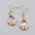 New Pierced Earrings Gold tone Glitter Purple Glass Teardrop Dangle 3/4"