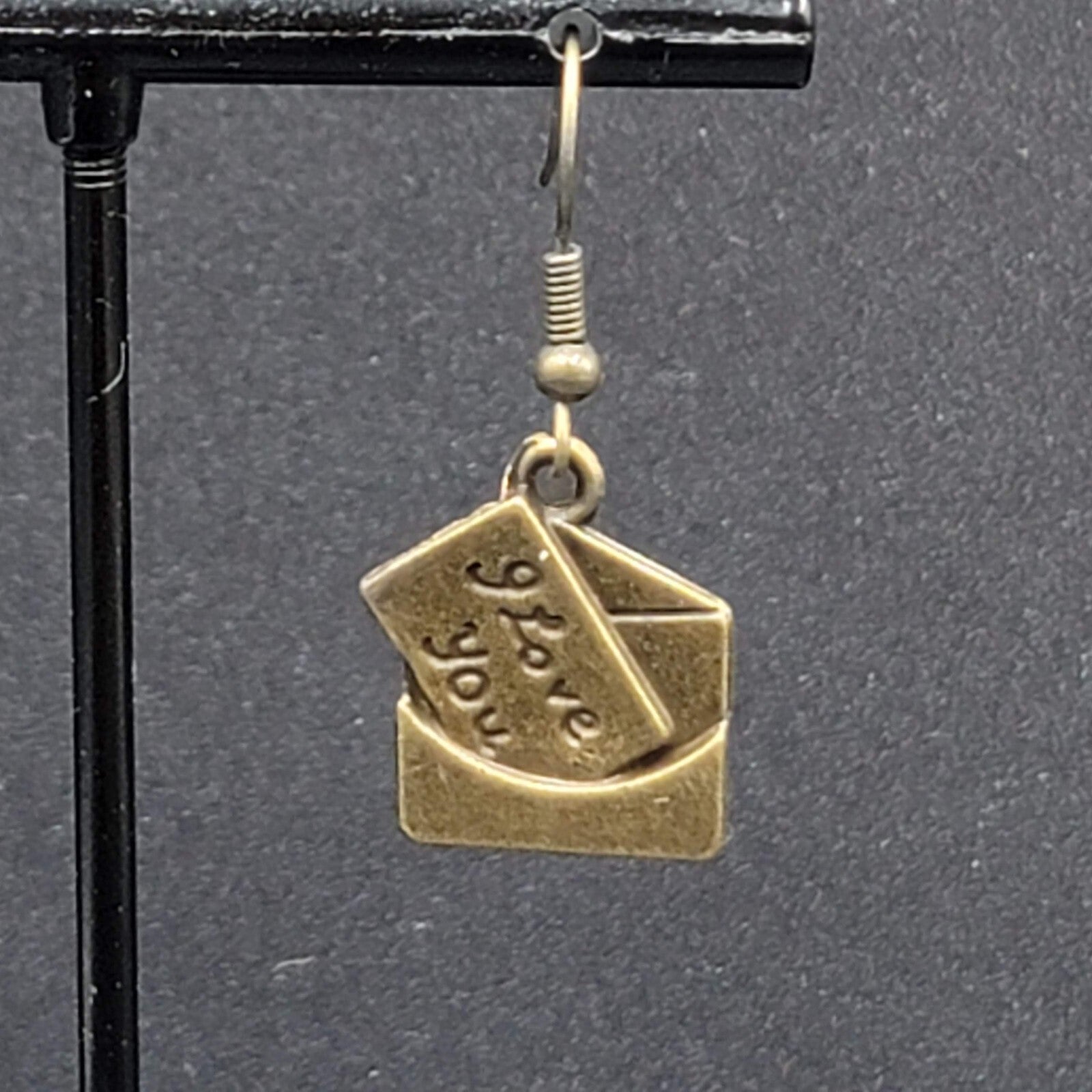 New I Love You Letter Pierced Earrings Bronze tone Dangle 3/4"
