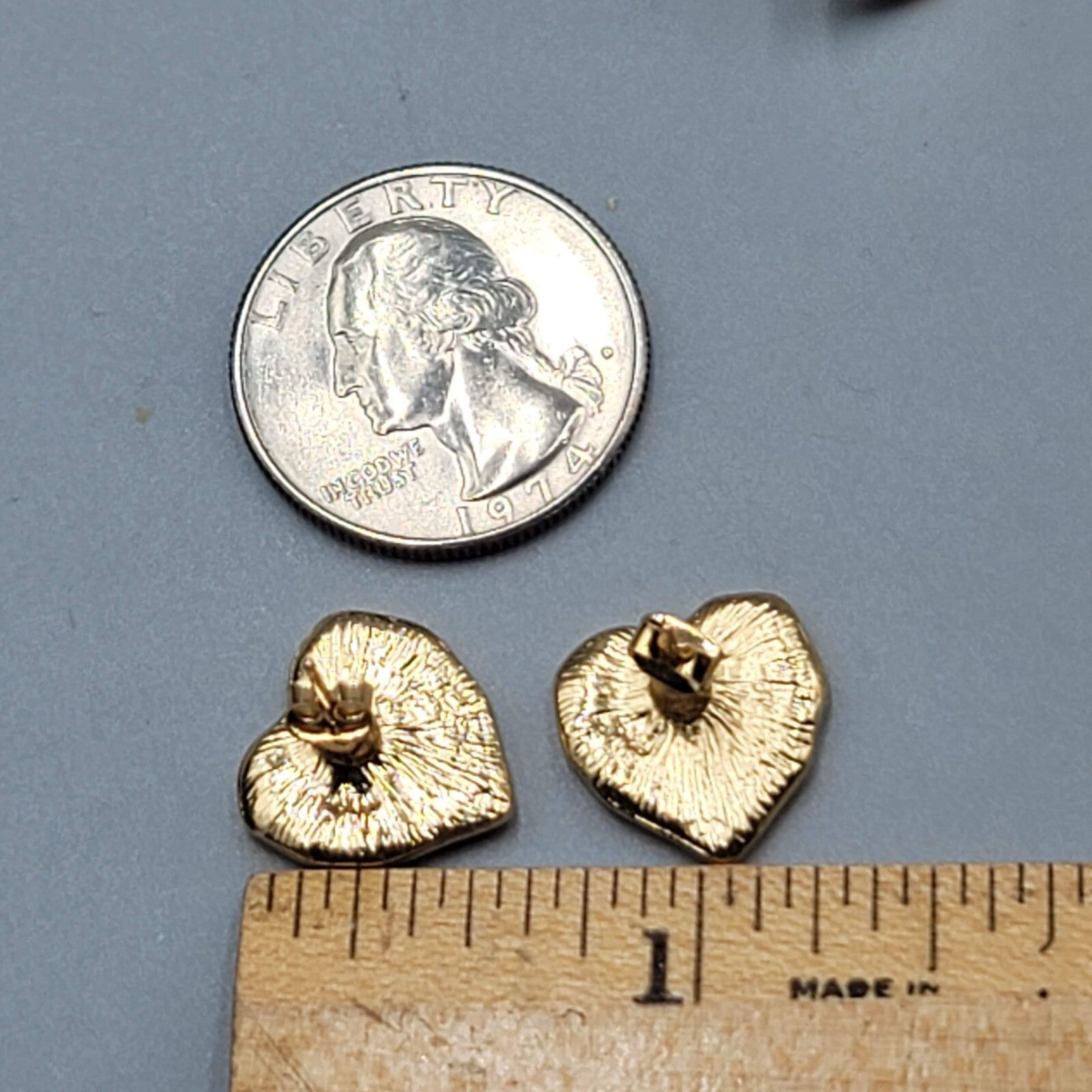 White Heart Pierced Earrings Enamel Gold tone Studs  5/8"