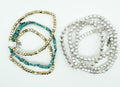 Beaded Elastic Bracelet Lot of 7 Silver tone Layered Gold tone Blue Beads NWT