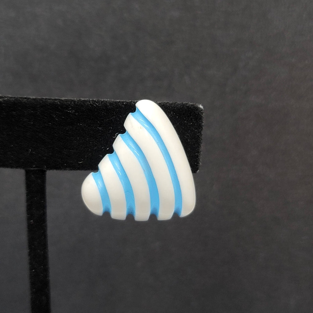 Vintage Clip on Earrings Acrylic White Blue Triangle 1"