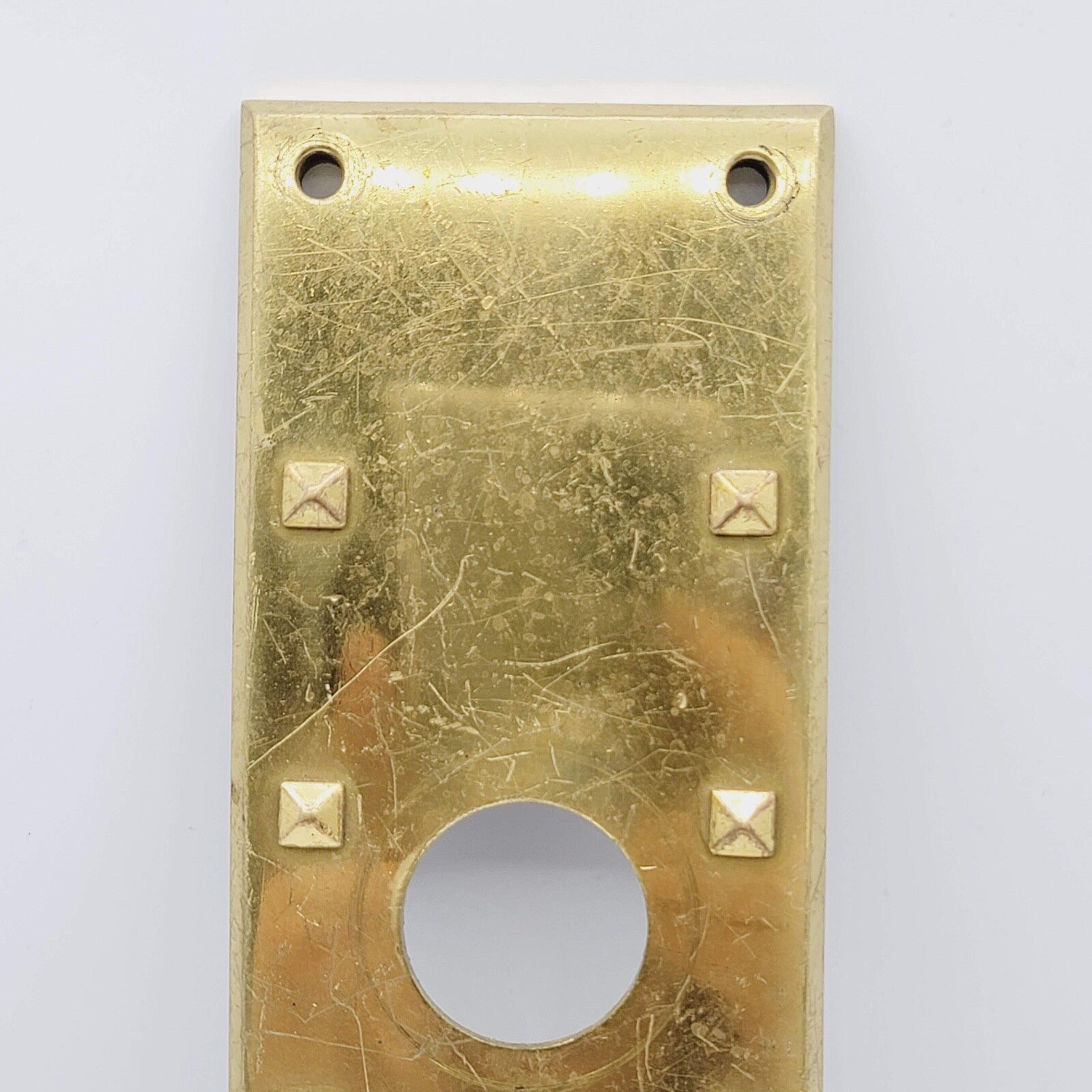 Vintage Brass SINGLE Exterior Doorknob Back Plate 11 3/4 x 3" holes 3 5/8"