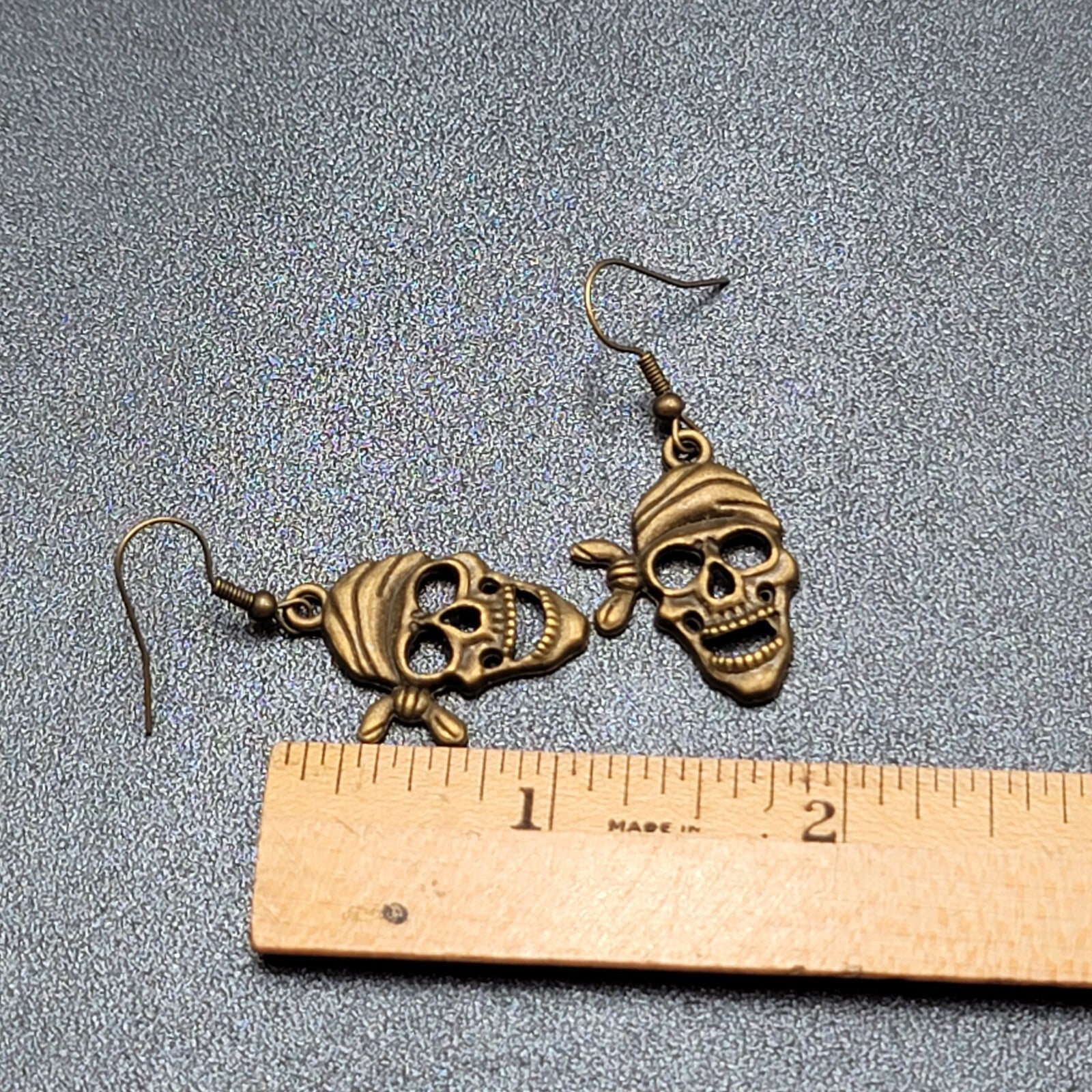 New Pirate Pierced Earrings Bronze tone Dangle 1 1/8"