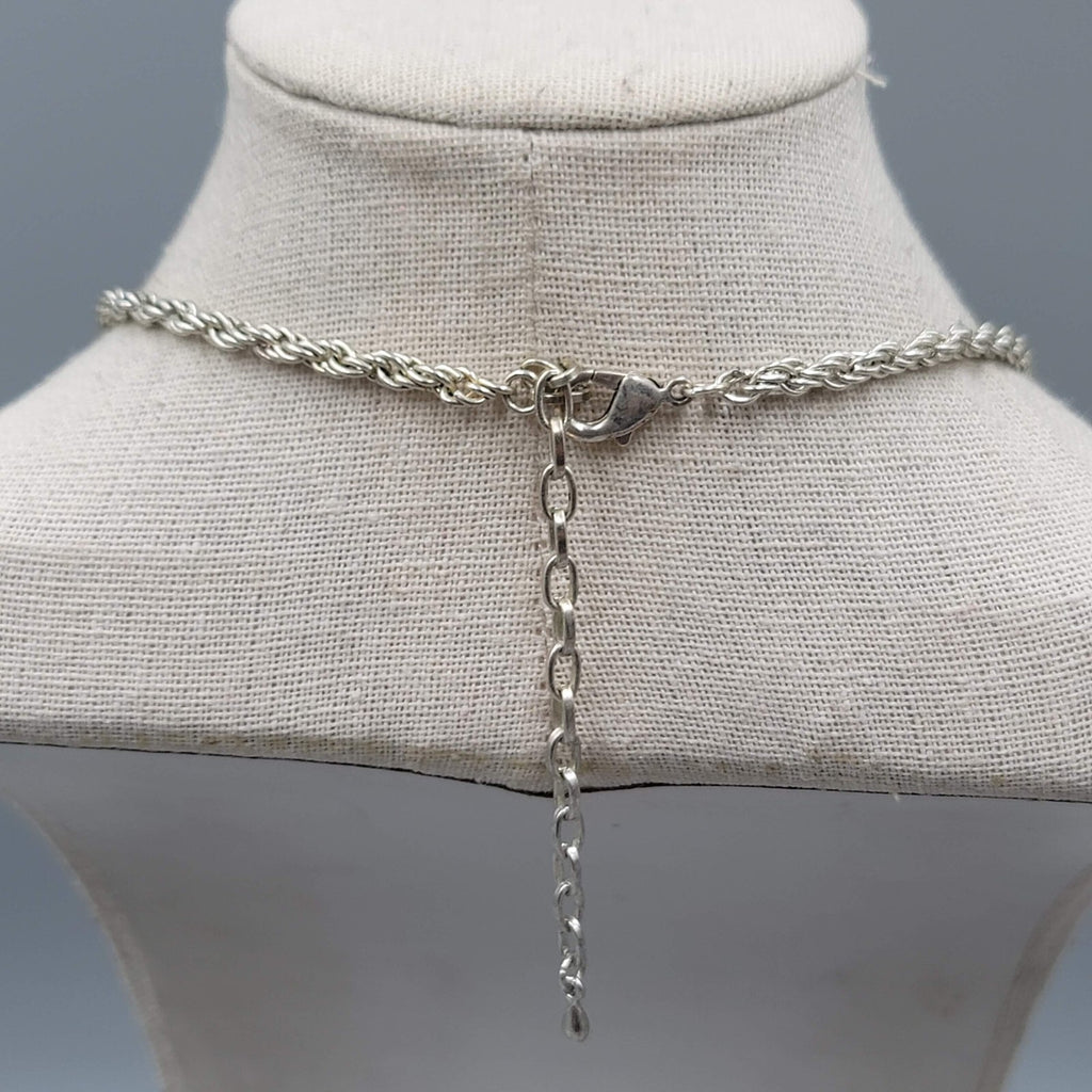 Green Rhinestone Necklace Silver tone Statement Adj 16"-19"